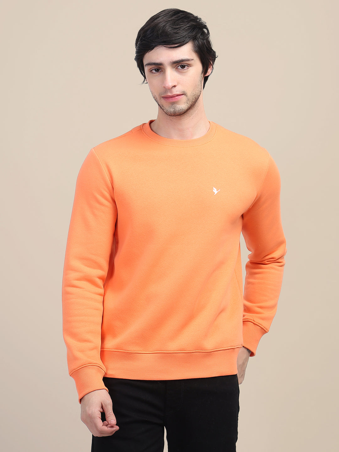 AMSWAN MEN'S ORANGE SOLID COMFORT: PREMIUM COTTON SWEATSHIRT FOR TIMELESS STYLE AND COZY ELEGANCE