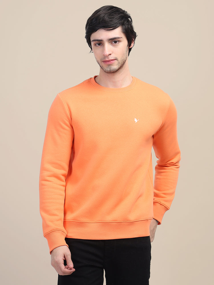 AMSWAN MEN'S ORANGE SOLID COMFORT: PREMIUM COTTON SWEATSHIRT FOR TIMELESS STYLE AND COZY ELEGANCE