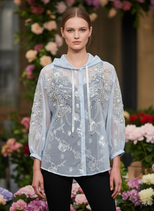 Sheer Embroidered Women’s Hooded Top