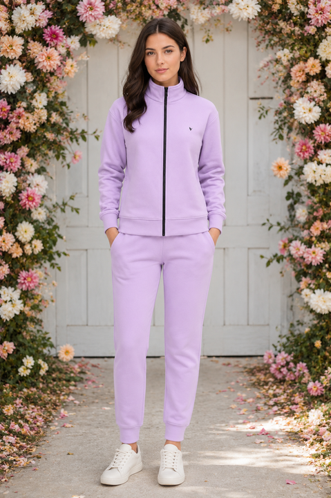 Amswan Premium Cotton Women'S Lilac Zip-Up Sweatshirt