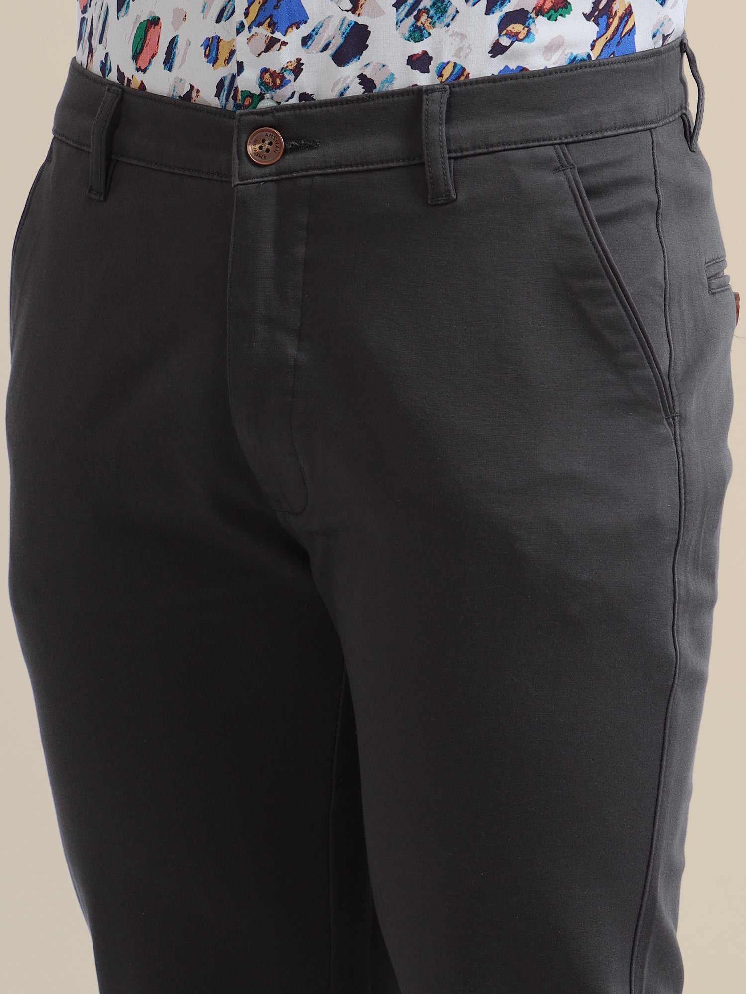 Black Casual Trousers Solid Cotton Lycra Smart Fit