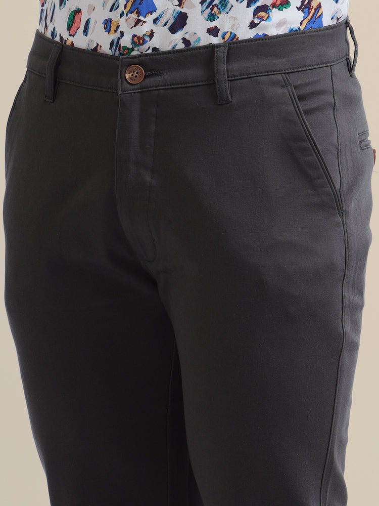 Black Casual Trousers Solid Cotton Lycra Smart Fit