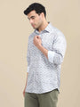 Men'S Poly Satin Lycra Grey Digital Printed Shirt