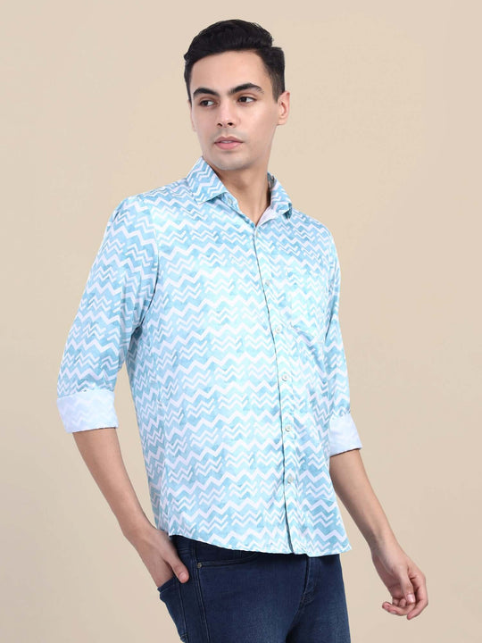 Men'S Poly Satin Lycra Digital Printed Shirt
