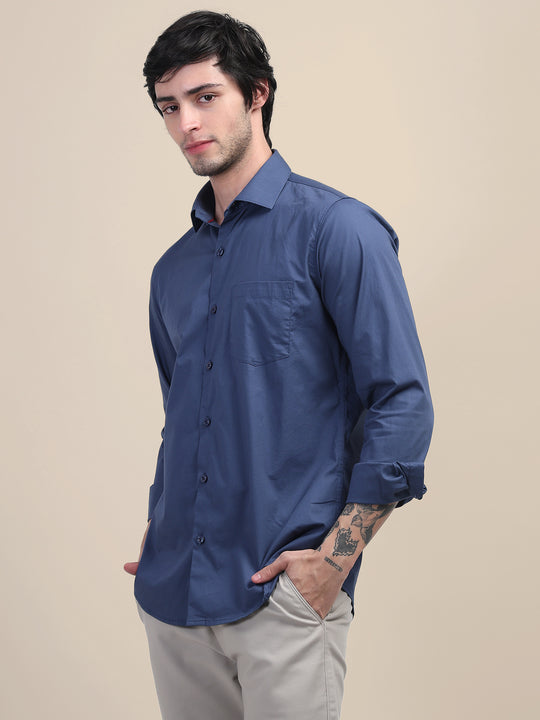 Blue Shirt With Premium Cotton Lycra