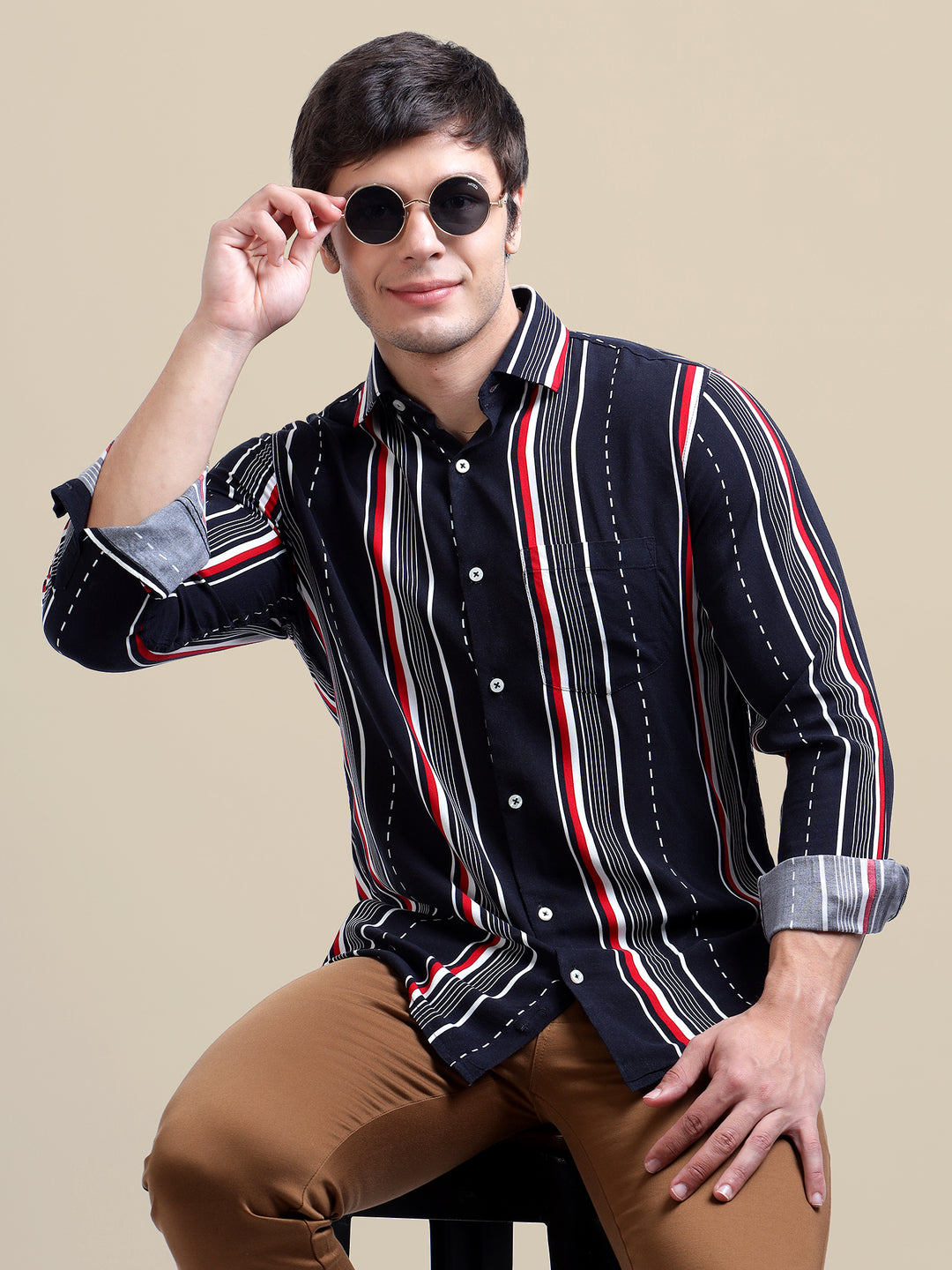 Men'S Premium Rayon Shirt With Black Ray Stripe