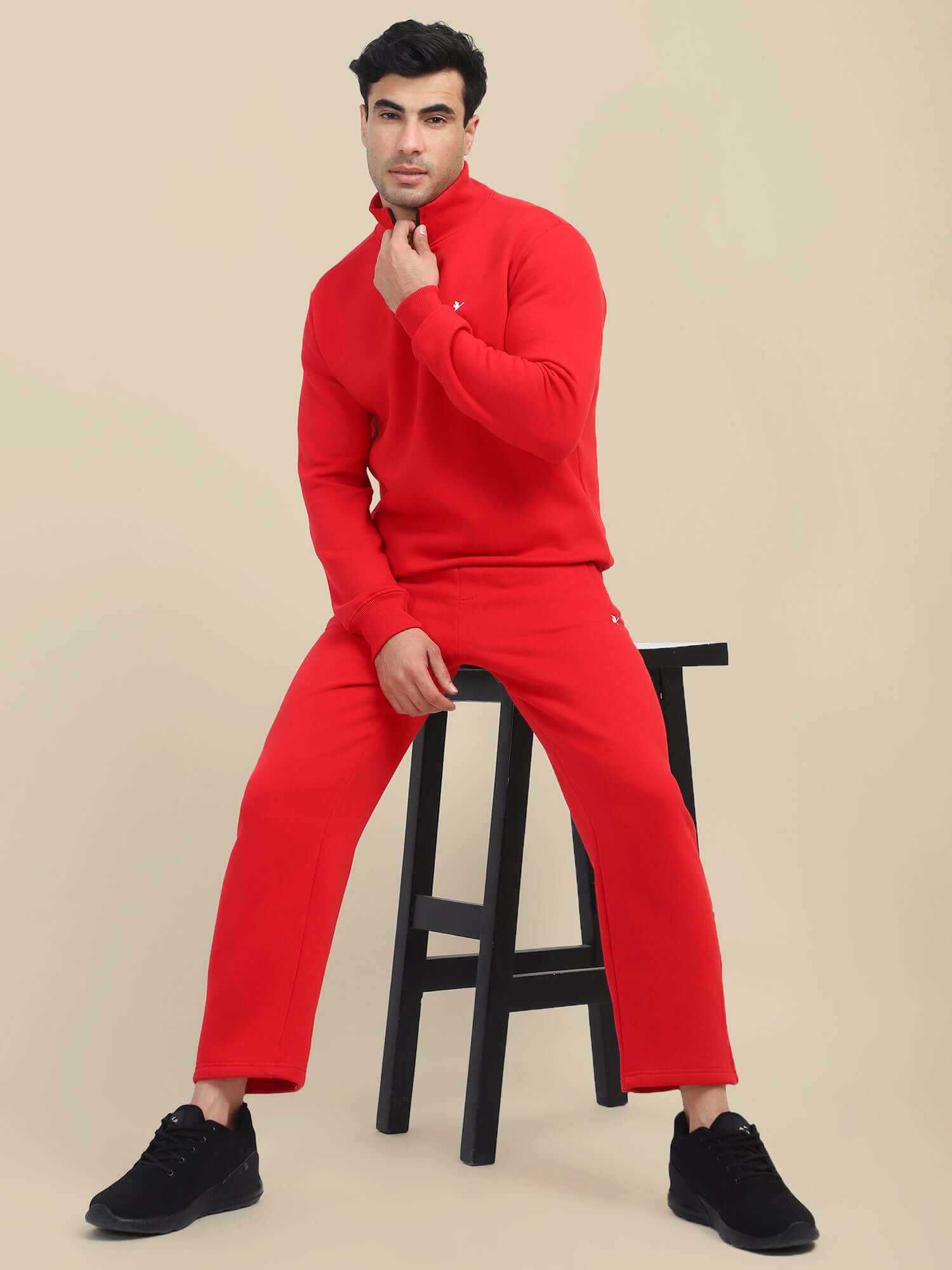 Amswan Men'S Red Cord Set: Half Zipper Sweatshirt & Sweatpants For Ultimate Comfort And Style