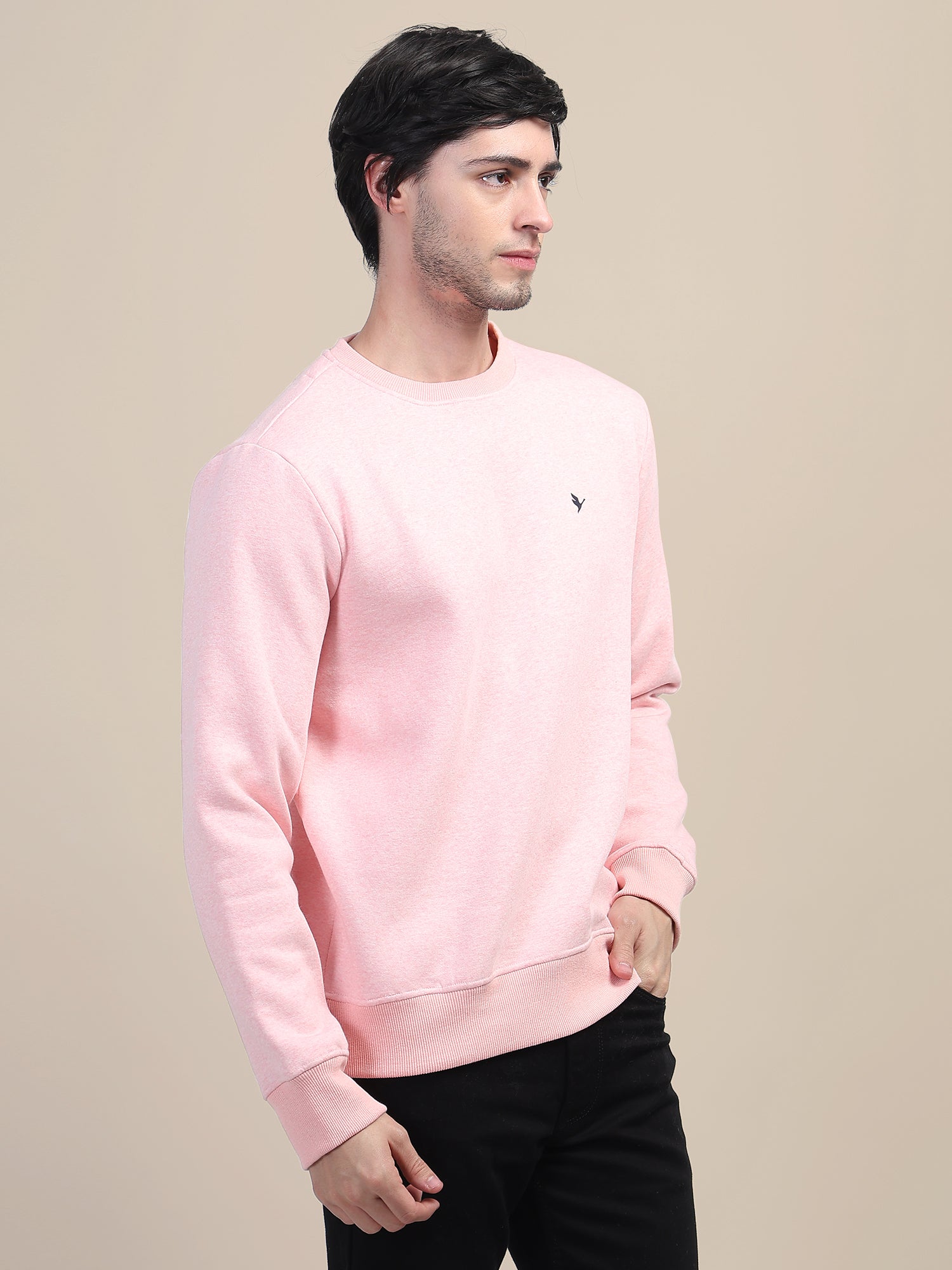 AMSWAN MEN'S PINK SOLID COMFORT: PREMIUM COTTON SWEATSHIRT FOR TIMELESS STYLE AND COZY ELEGANCE