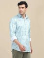 Men'S Poly Satin Lycra Blue Digital Printed Shirt