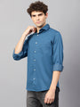 Premium Cotton Lycra Satin Dogger Blue Shirt