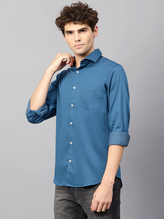 Premium Cotton Lycra Satin Dogger Blue Shirt