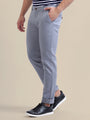 Light Blue Casual Trousers Solid Cotton Lycra Smart Fit