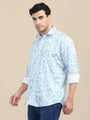 Men'S Premium Poly Satin Lycra Blue Digital Printed Shirt