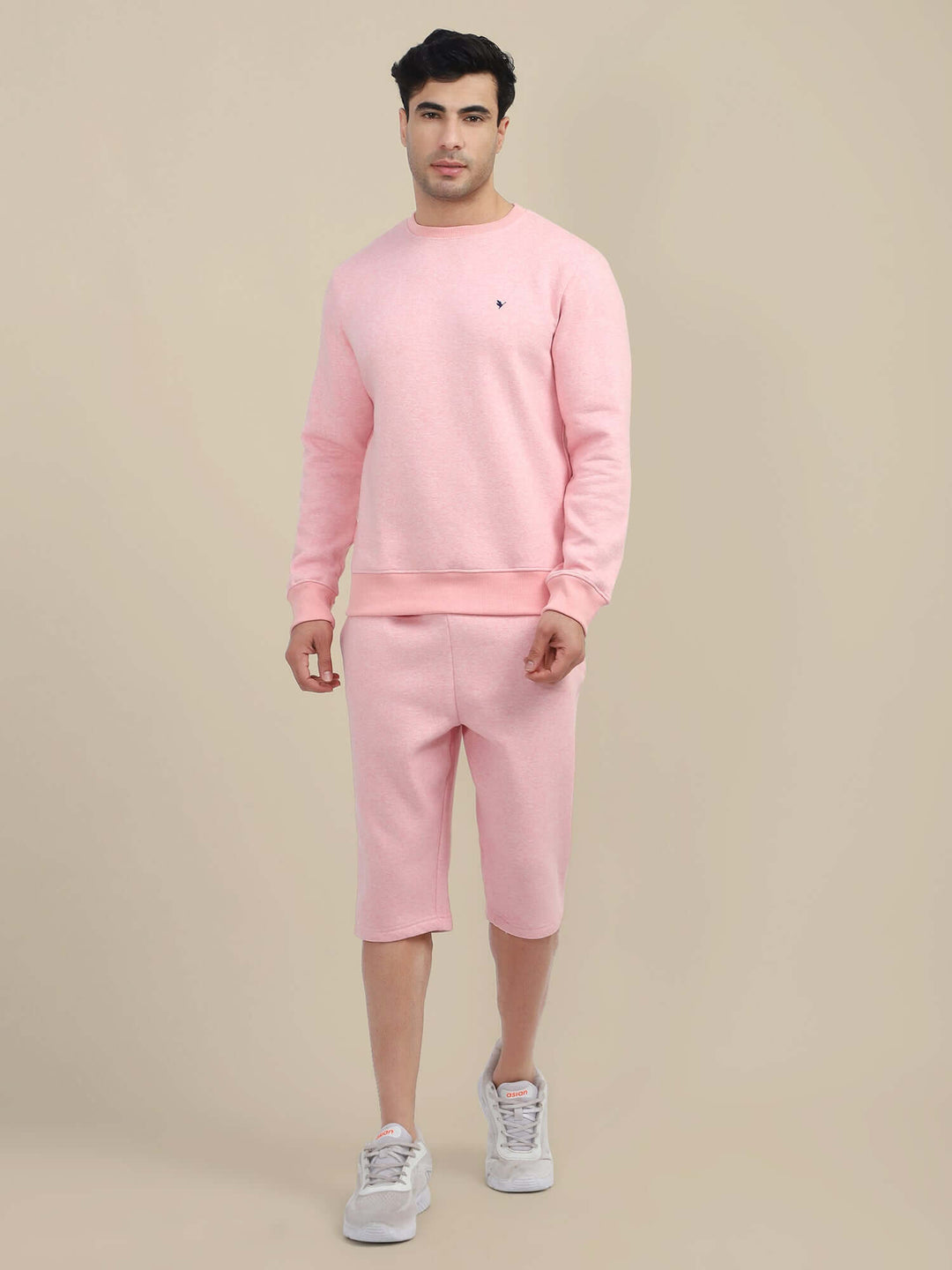 Men'S Pink Sweatshirt With Shorts Cord Set