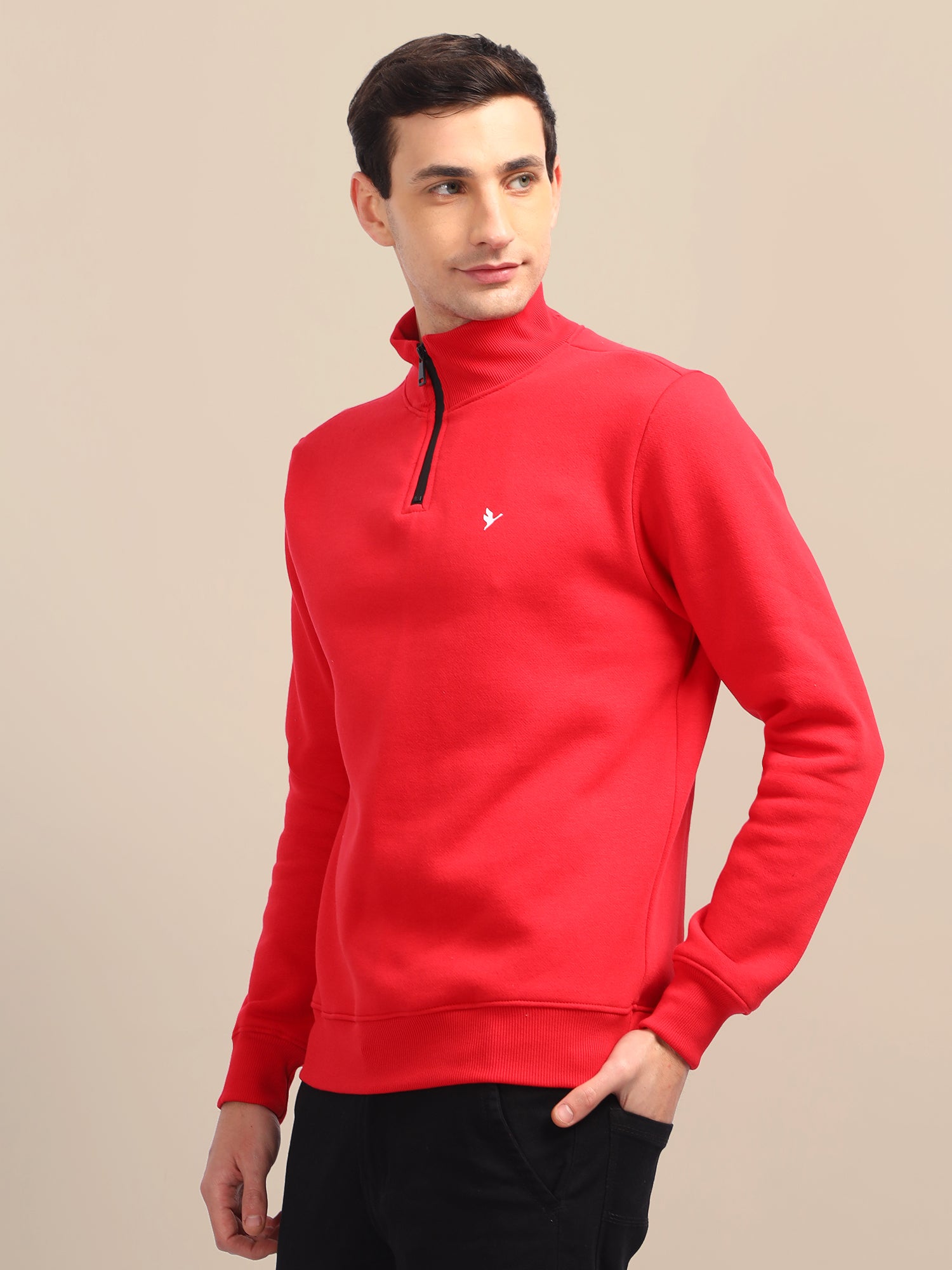 Amswan Men'S Red Solid Half-Zip Sweatshirt