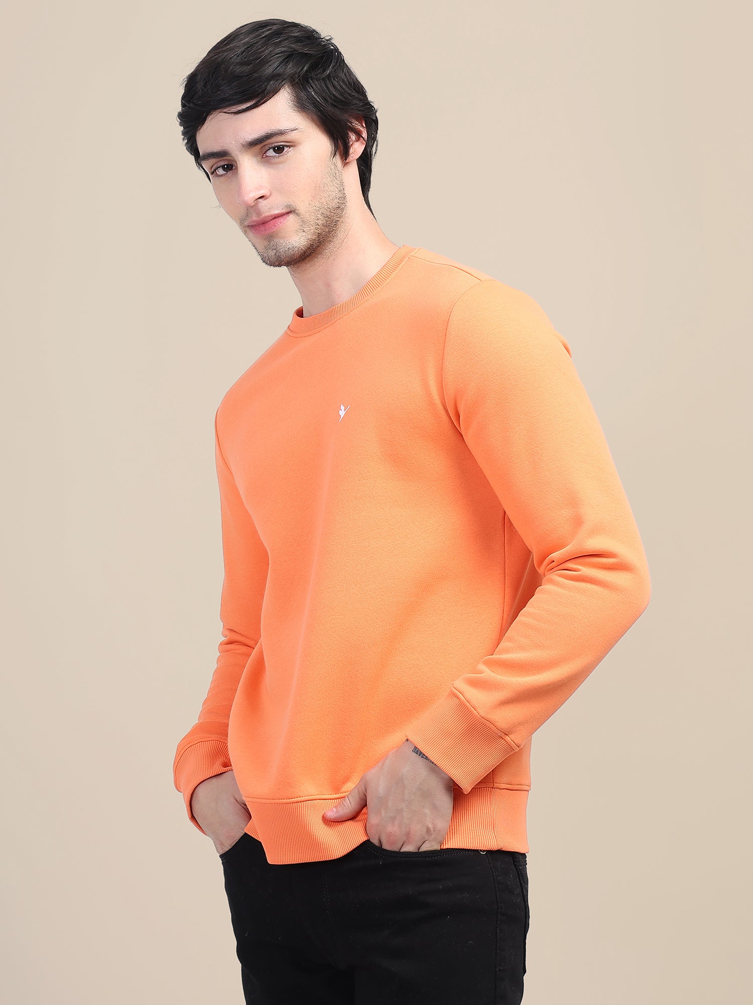 AMSWAN MEN'S ORANGE SOLID COMFORT: PREMIUM COTTON SWEATSHIRT FOR TIMELESS STYLE AND COZY ELEGANCE