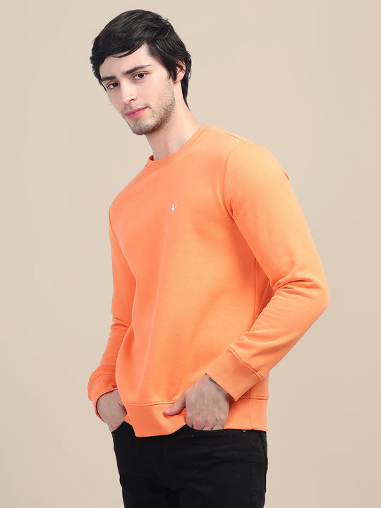 AMSWAN MEN'S ORANGE SOLID COMFORT: PREMIUM COTTON SWEATSHIRT FOR TIMELESS STYLE AND COZY ELEGANCE