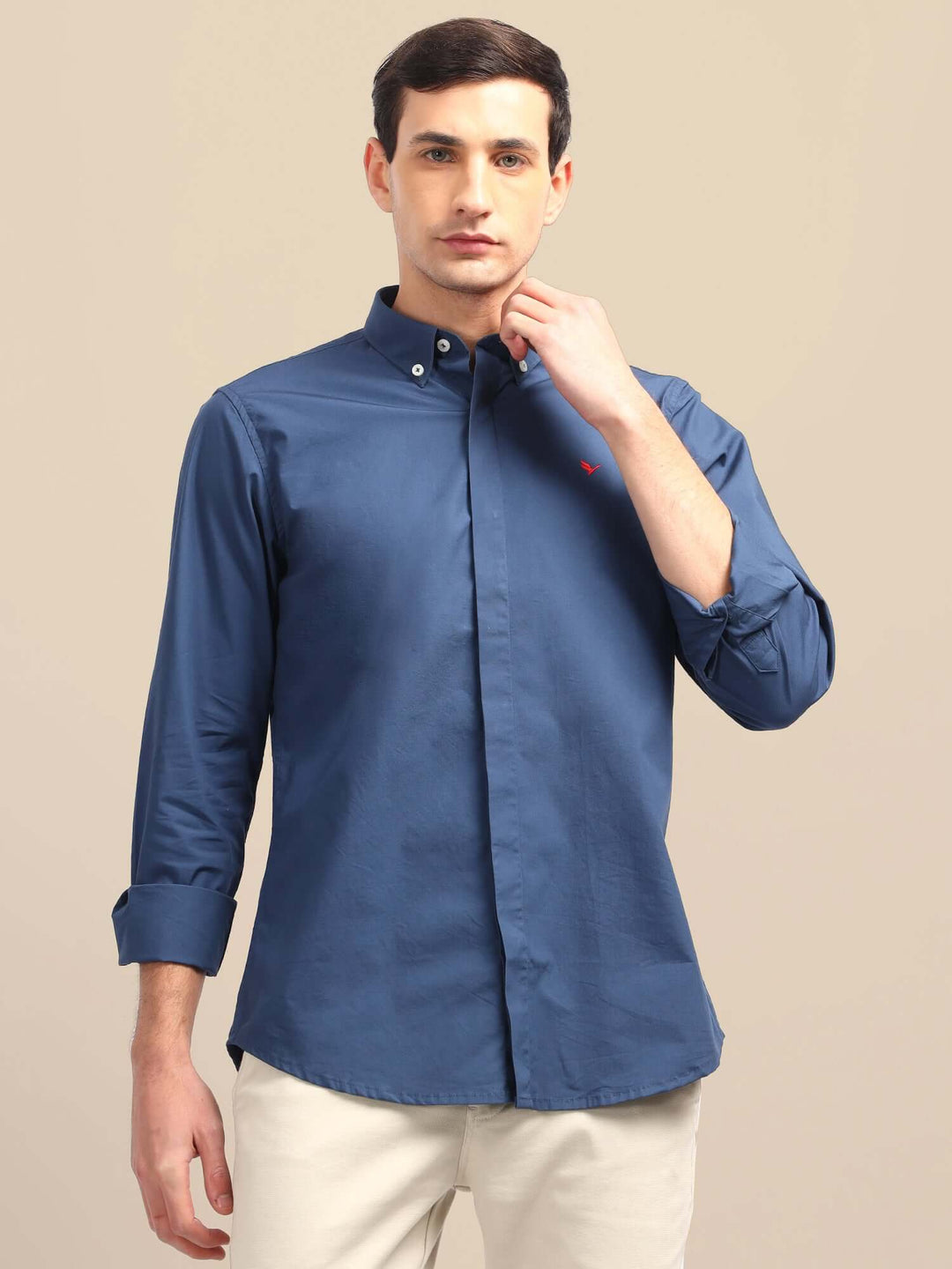 Navy Shirt With Premium Cotton Lycra