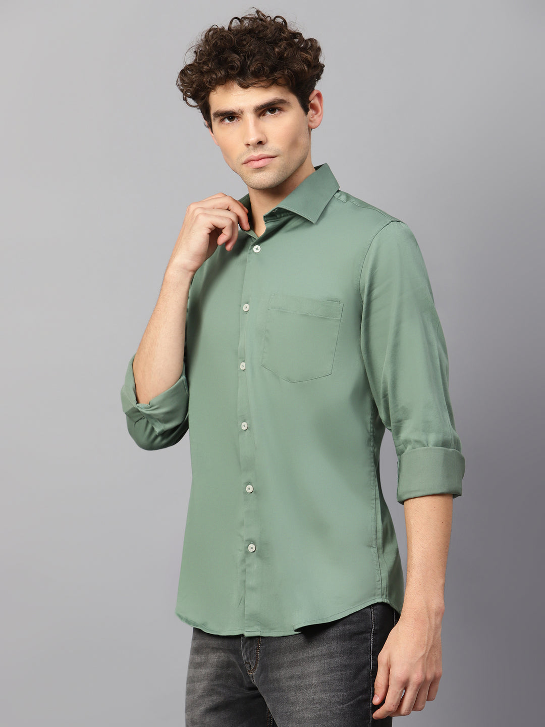 Premium Cotton Lycra Satin Sea Green Shirt