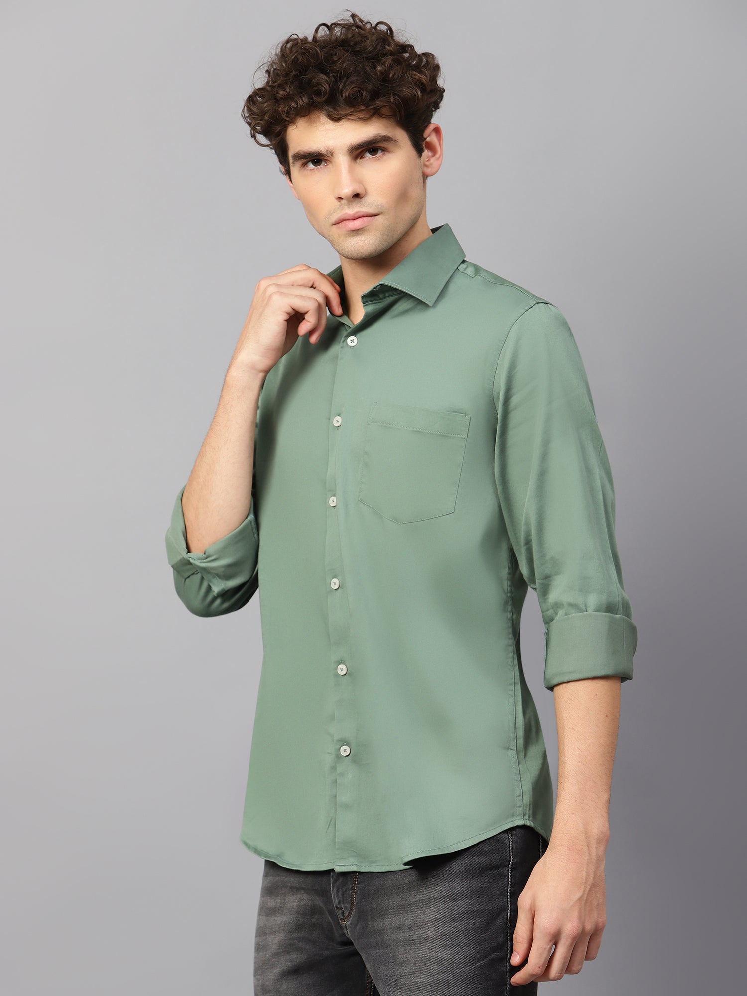 Premium Cotton Lycra Satin Sea Green Shirt