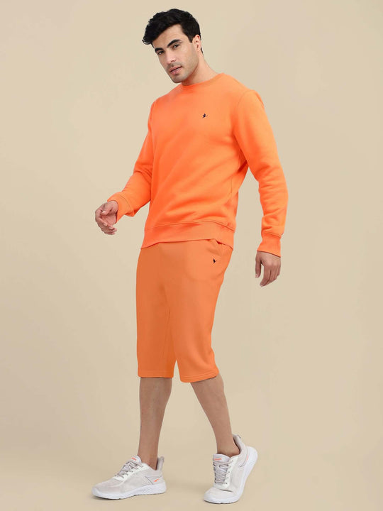 Men'S Orange Sweatshirt With Shorts Cord Set