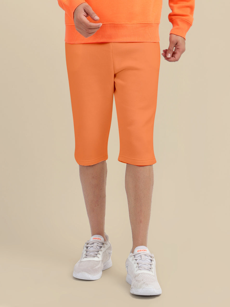 Mens Orange Premium Cotton Fleece Winter Shorts