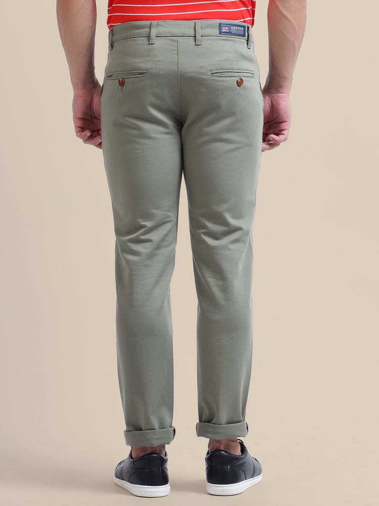 Amswan Men'S Grey Casual Trousers Solid Cotton Lycra Smart Fit