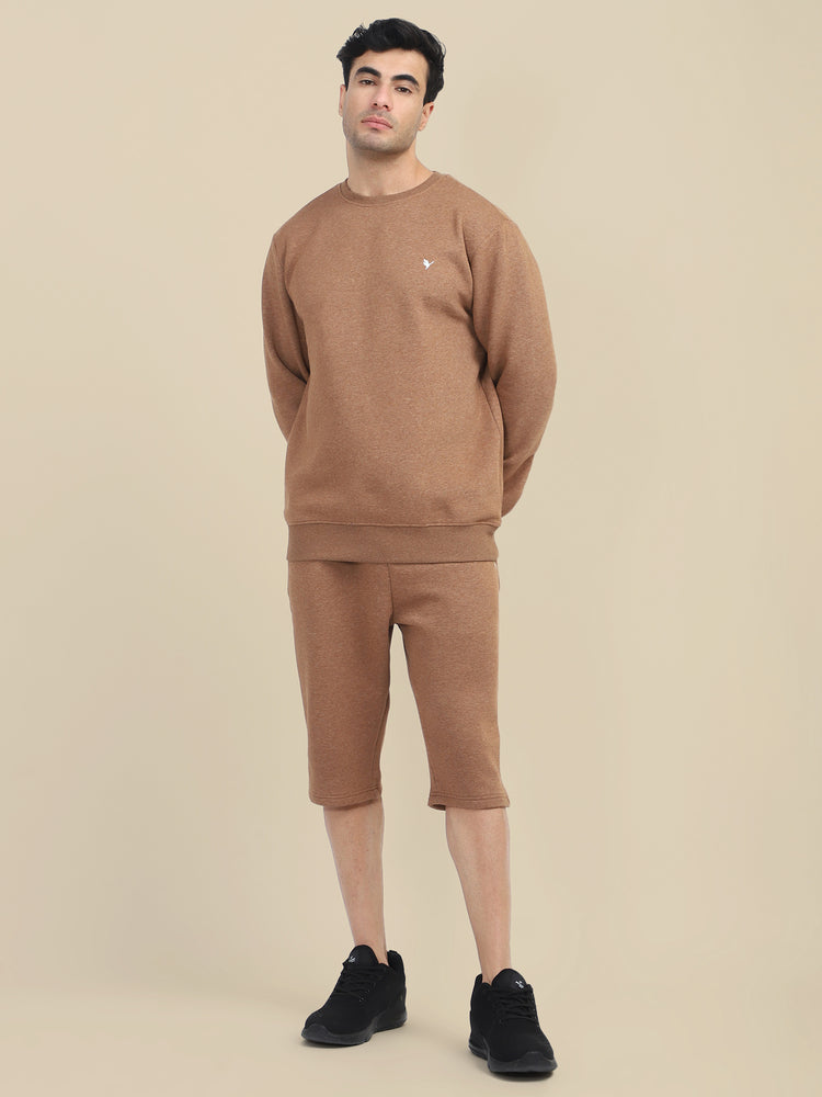 Mens Brown Cotton Fleece Winter Shorts