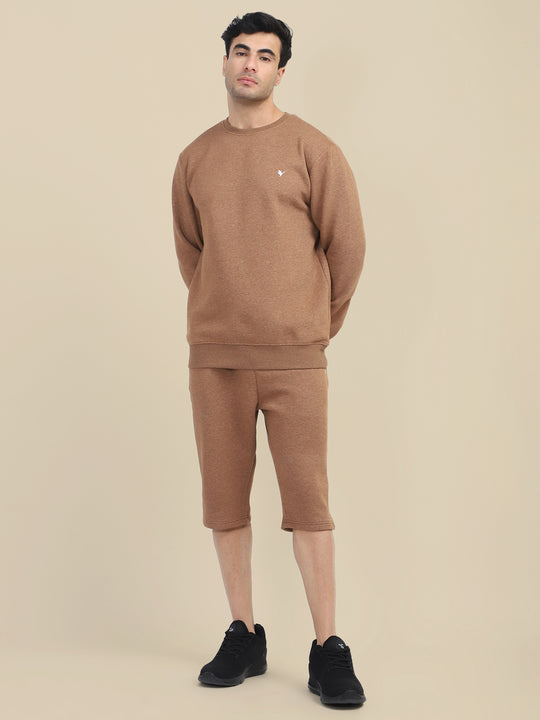 Mens Brown Cotton Fleece Winter Shorts