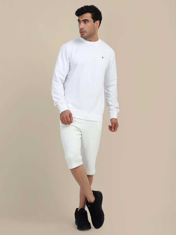 Men'S White Sweatshirt With Shorts Cord Set