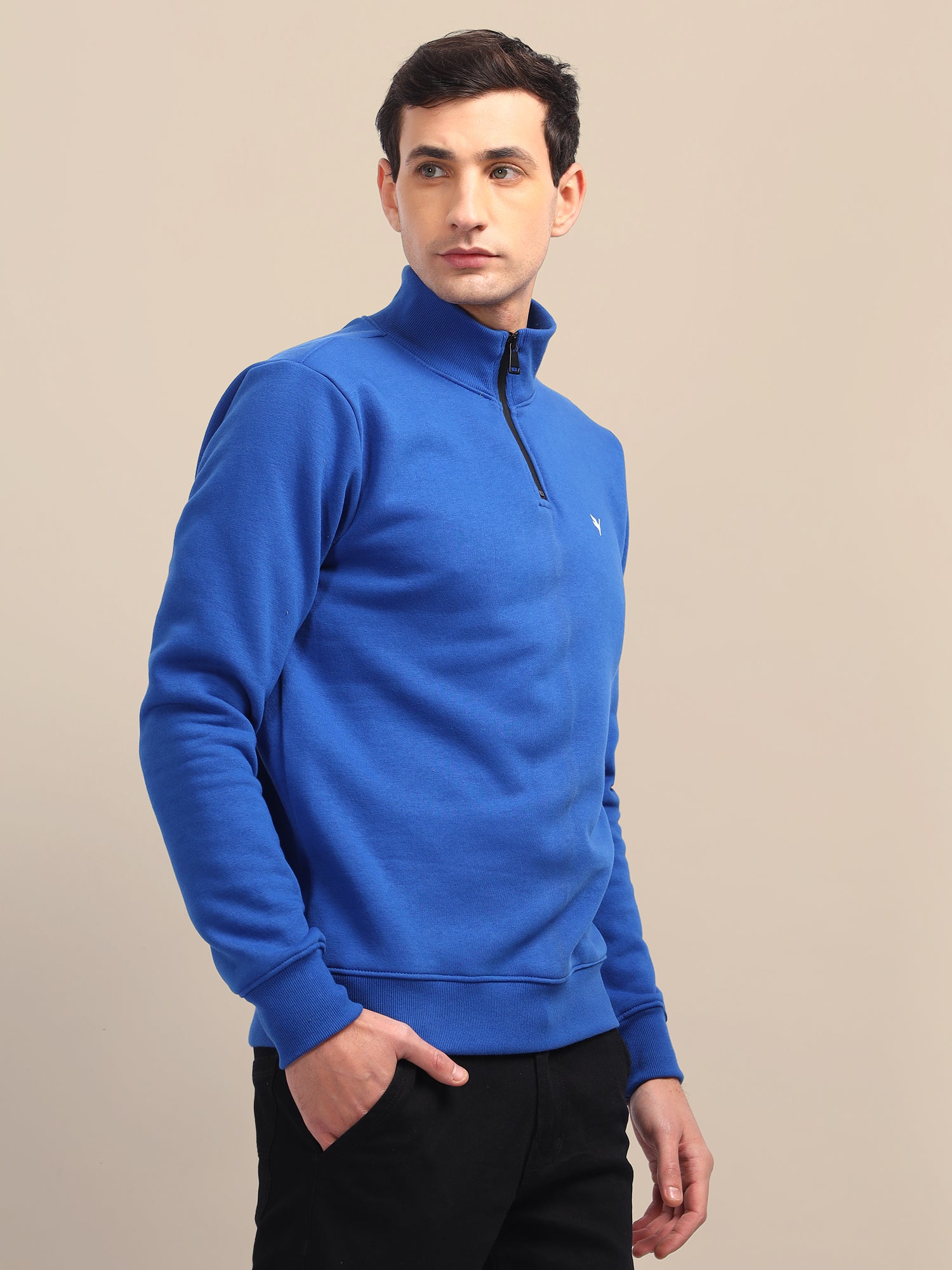 Amswan Men'S Blue Solid Half-Zip Sweatshirt
