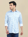 Men'S Poly Satin Lycra Blue Digital Printed Shirt