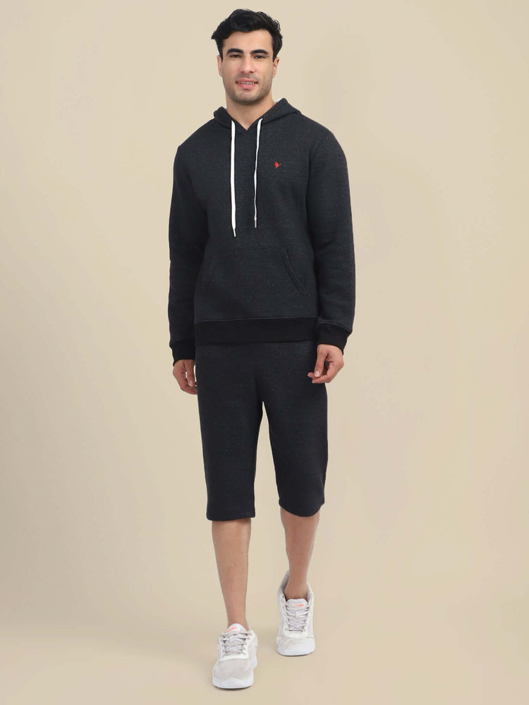 Men'S Black Hoodie With Shorts Cord Set