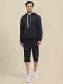 Men'S Black Hoodie With Shorts Cord Set