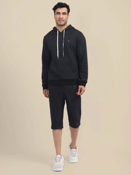 Men'S Black Hoodie With Shorts Cord Set