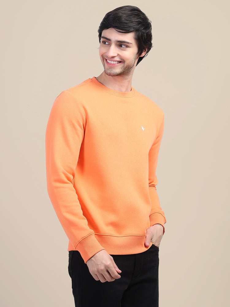 AMSWAN MEN'S ORANGE SOLID COMFORT: PREMIUM COTTON SWEATSHIRT FOR TIMELESS STYLE AND COZY ELEGANCE