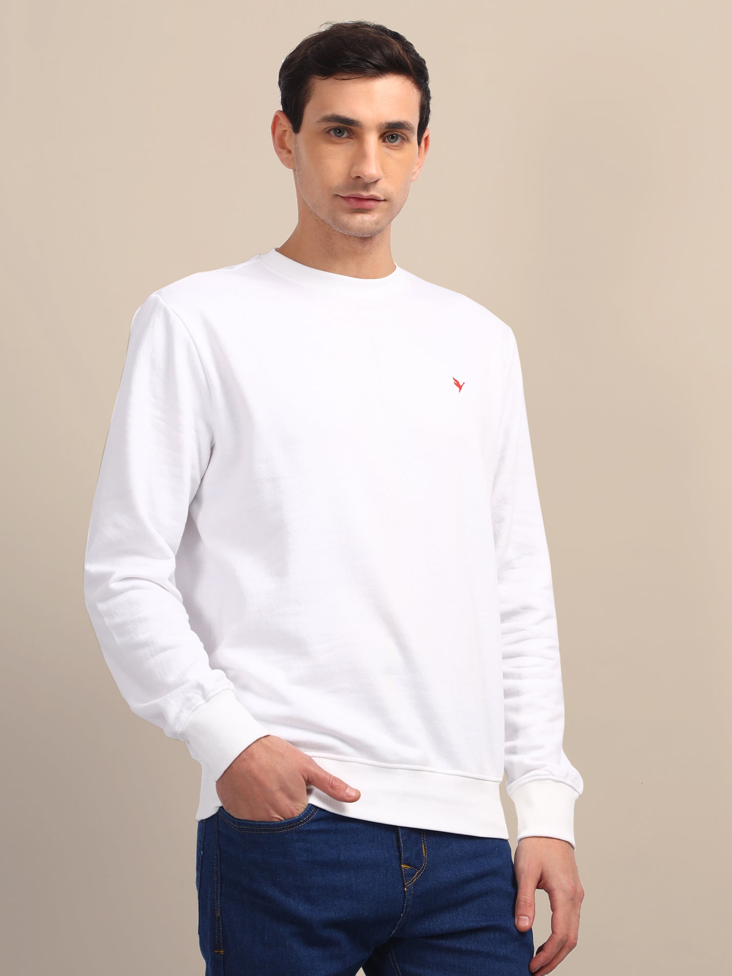 Amswan Men'S White Solid Sweatshirt