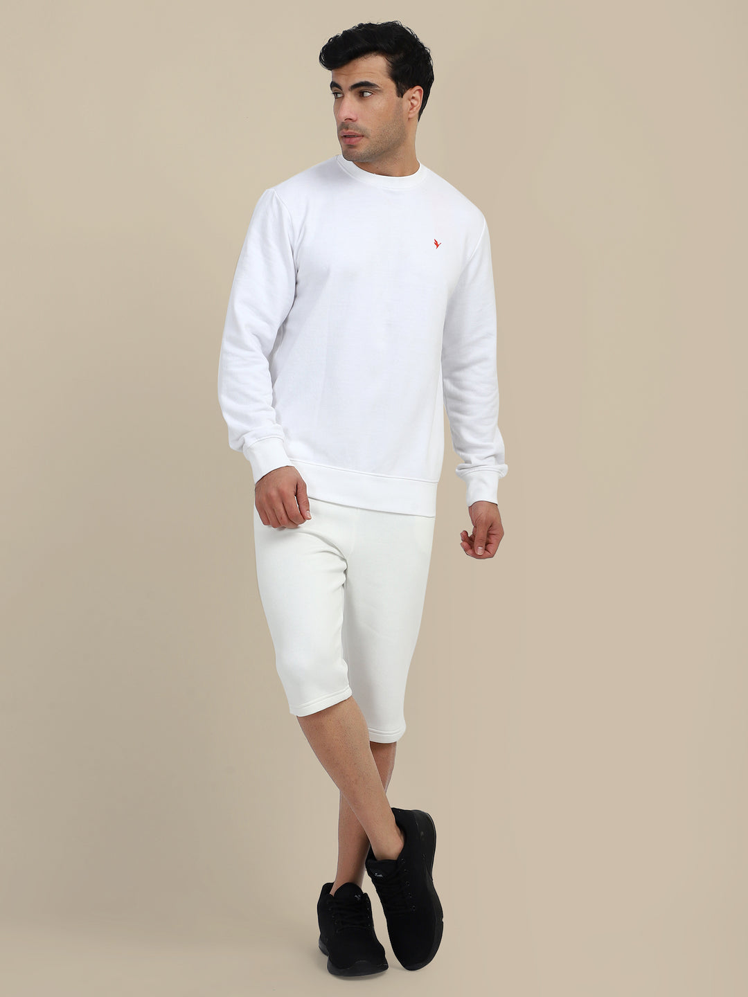 Mens White Cotton Fleece Winter Shorts