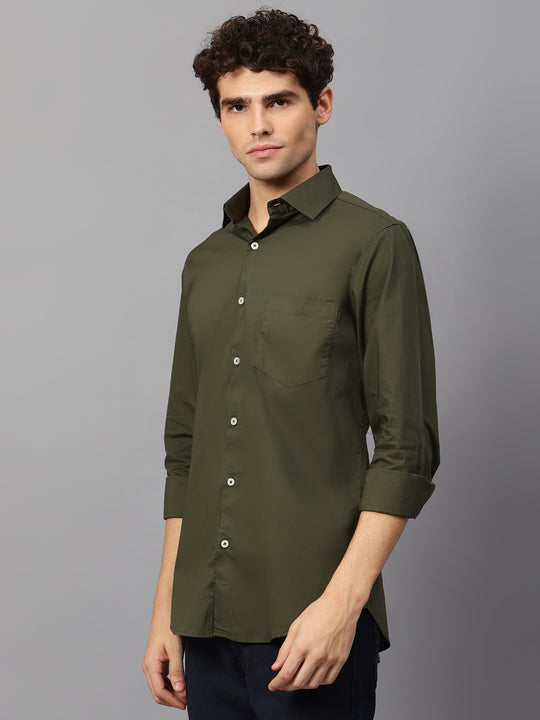 Olive Green Shirt With Premium Cotton Lycra Blend