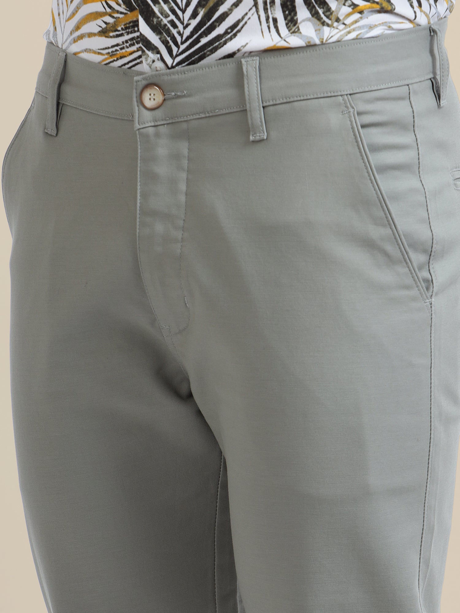 Grey Casual Trousers Solid Cotton Lycra Smart Fit