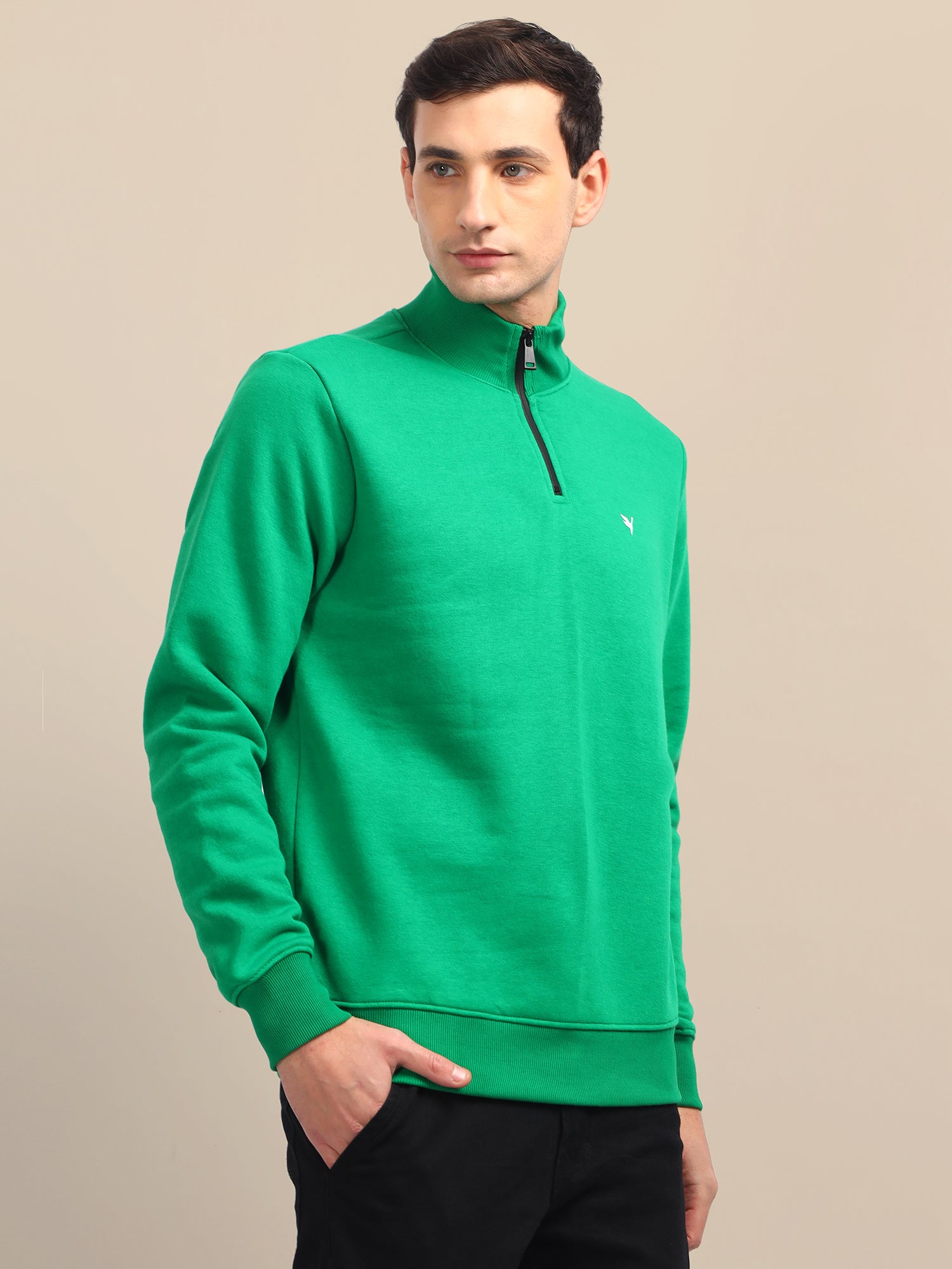 Amswan Men'S Green Solid Half-Zip Sweatshirt