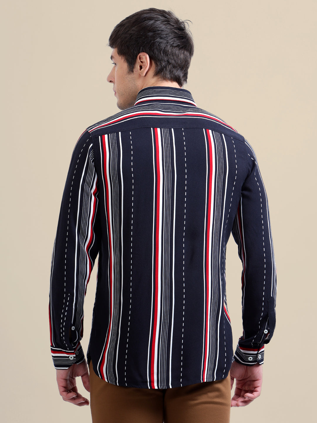 Men'S Premium Rayon Shirt With Black Ray Stripe