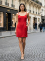 European Satin Crimson Red Dress