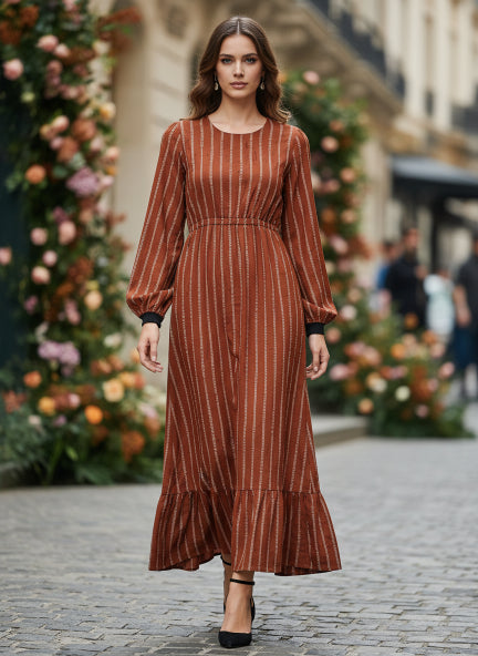 Rayon Printed Full Sleeve Maxi Dress