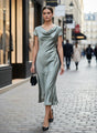 European Satin Grey Midi Dress