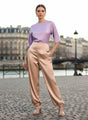Satin Wide Leg Pants European Fabric  Light Beige Glam Look