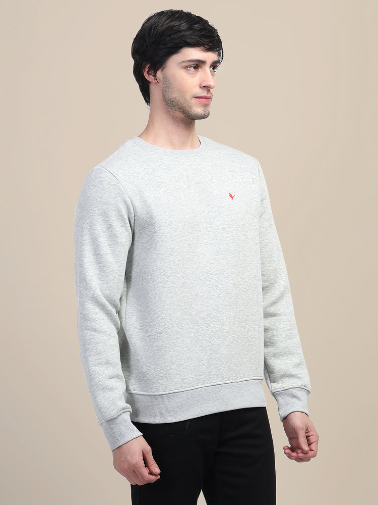 AMSWAN MEN'S GREY SOLID COMFORT: PREMIUM COTTON SWEATSHIRT FOR TIMELESS STYLE AND COZY ELEGANCE