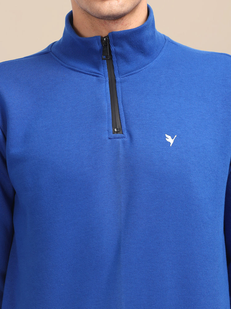Amswan Men'S Blue Solid Half-Zip Sweatshirt