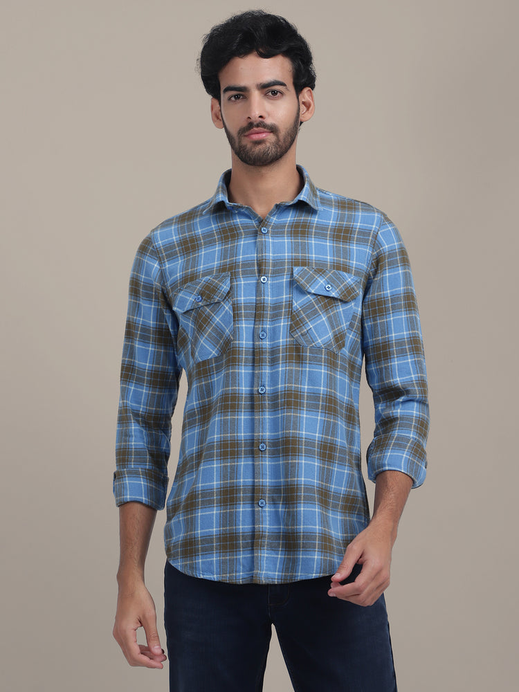 Premium Cotton Blue Plaid Flannel Shirt