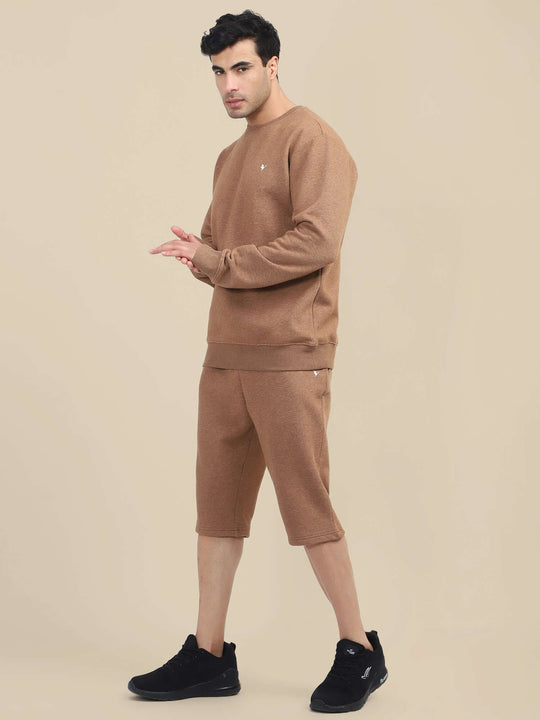 Men'S Brown Sweatshirt With Shorts Cord Set
